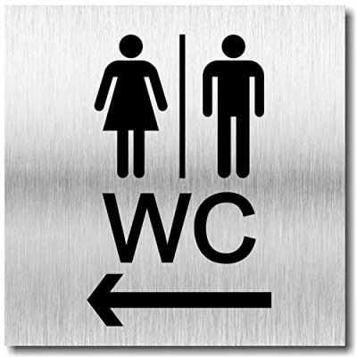 Abbildung von WC Schild Links Damen Herren UV Druck 12 x 12cm 3mm Aluverbund Made in Germany Art.Nr. 2101