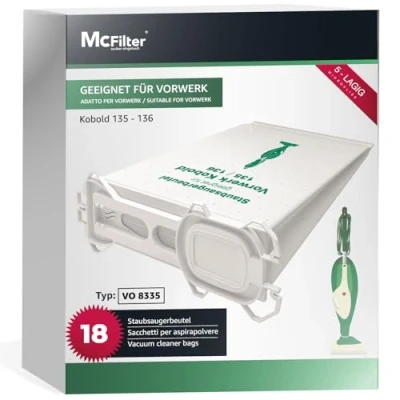 Abbildung von McFilter 18 Staubsaugerbeutel geeignet für Vorwerk Kobold VK 135 136 135SC VK135 VK136 Staubsauger mit Hygieneverschluss Alternative FP135/136 5 lagig aus Vlies Beutel Typ VO 8335