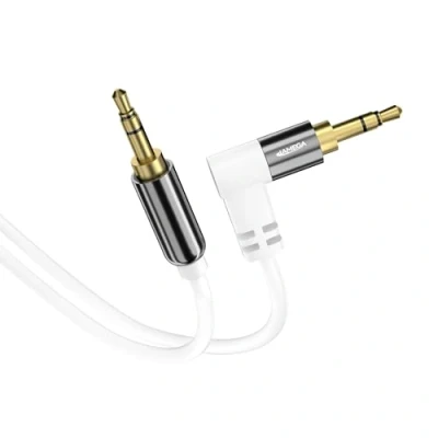 Abbildung von JAMEGA 2m Klinkenkabel AUX Kabel 3,5mm Stereo Audio 90 gewinkelt Klinkenstecker kompatibel mit PC Laptop Handy Smartphone Tablet KFZ HiFi Receiver Weiß