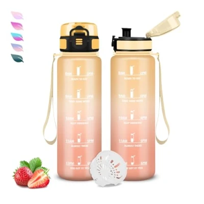 Abbildung von Trinkflasche Kinder, Wasserflasche 500ml, Auslaufsicher, Kohlensäure Geeignet, mit Zeitmarkierung, Leicht zu Reinigen, Uhrzeit, für Schule, Büro, Outdoor, Camping, Fitness, Running