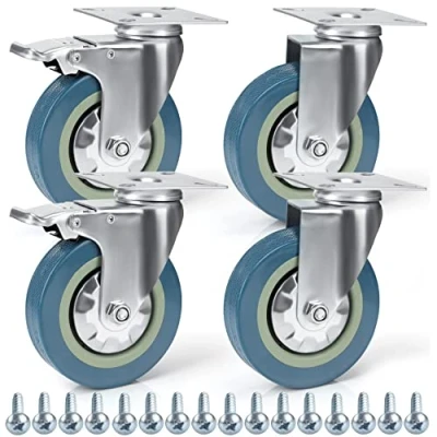 Abbildung von Kurtzy Lenkbare Rollen Schwerlast (4Stk) 100mm Möbelrollen Gummi Feststellbare mit Bremse, Schrauben &amp; Metallplatten Max. 280kg für Trolleys, Möbelroller Transportroller, Werkbank