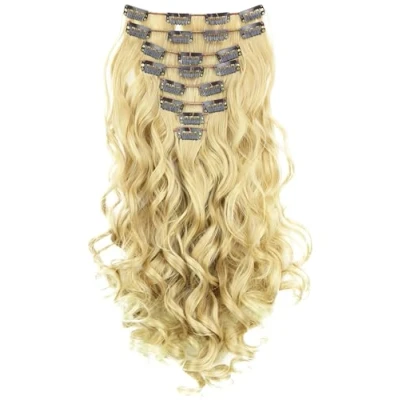 Abbildung von CAISHA XXL 35cm 8 Teile Set CLIP IN EXTENSIONS Haarverlängerung Haarteil Voluminös Gewellt Hellblond CES118 1