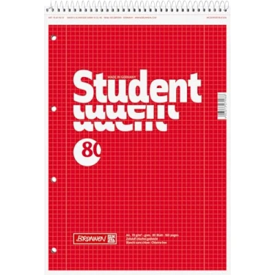 Abbildung von Brunnen 106791201 Notizblock / Collegeblock Student (für Linkshänder, A4, kariert, Lineatur 28, 70 g/m², 80 Blatt, mit Kopfspirale)