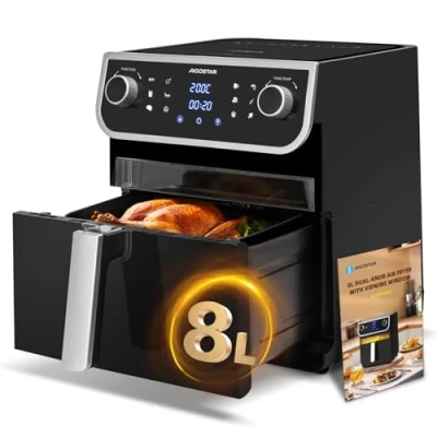Abbildung von Aigostar Heißluftfritteuse xxl, 8L Airfryer mit Sichtfenster, 12 Programmen, Digitalem LED Touchscreen, Heissluftfriteuse Rezeptbuch, ohne Öl, Spülmaschinenfest, BPA frei 1700W