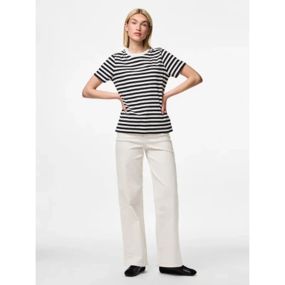 Abbildung von Pieces Pcria TEE Stripes Tshirt print, Damen, Größe: XS, Black/bright white