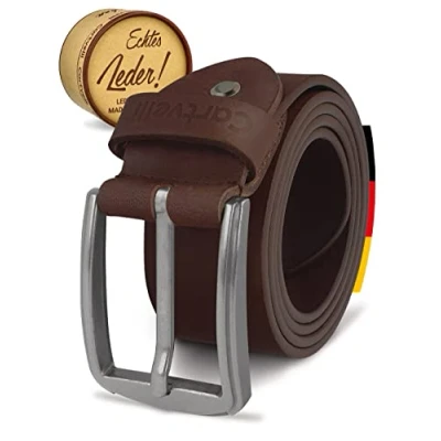 Abbildung von Cartvelli Herren Ledergürtel Schwarz 105cm Made in Germany 40mm Echt Leder Gürtel Schnalle Silber Herrengürtel Vollleder Jeansgürtel BS21s 105
