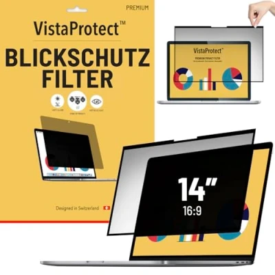 Abbildung von VistaProtect Premium Blickschutzfilter &amp; Anti Blaulichtfilter, Privacy Filter Blue Light Blickschutzfolie für Laptops mit Edge to Glas Flachbildschirme, entfernbar (14&quot; Zoll)
