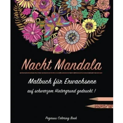 Abbildung von malbuch für Erwachsene: Nacht Mandala auf schwarzem Hintergrund gedruckt. (mandalas, erwachsene anti stress, schwarzes papier, malbücher erwachsene, meditation)