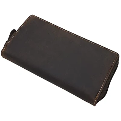 Abbildung von Große Büffel Vollleder Damen Geldbörse/Geldbeutel/Portemonnaie/Geldtasche mit Colibri Motiv oder ohne RFID &amp; NFC Schutz (Ohne Motiv/Braun)