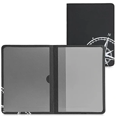 Abbildung von kwmobile Fahrzeugschein Hülle mit Kartenfächern Kunstleder Tasche italienische Zulassungsbescheinigung Kompass Vintage Weiß Schwarz