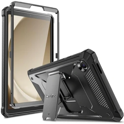 Abbildung von Fintie Hülle für Samsung Galaxy Tab A9 8.7 Zoll 2023, Ganzkörper Rugged Hybrid Stand Schutzhülle mit eingebauter Schutzfolie Tablet 8,7 SM X110/X115/X117, Schwarz