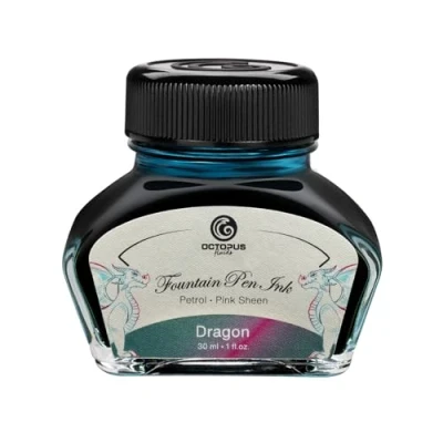 Abbildung von Octopus Fluids Dragon Sheen Ink, Füllhaltertinte im Tintenglas, Tinte, Petrol, 30 ml