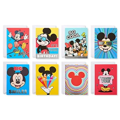 Abbildung von American Greetings Deluxe Disney Karten Set für alle Anlässe mit Umschlägen, Mickey Mouse (32 Stück)
