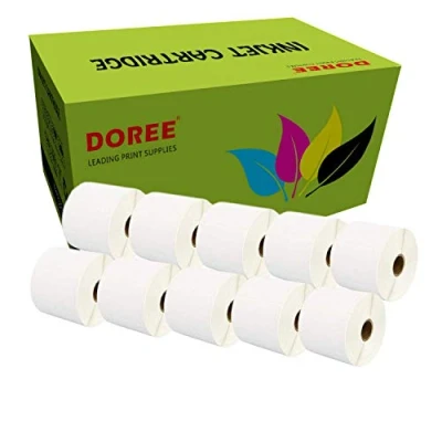 Abbildung von 10 Rollen Doree White Direct Thermoetiketten 102 x 152 mm für Zebra GK420D, GX420D, GK420T Thermodruck, 300 Etiketten pro Rolle, Kern 25 mm, 3000 (10 Rolls LZ 25)