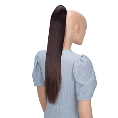 Abbildung von CAISHA 60cm Glatt Pferdeschwanz Mit Butterflyklammer Haarteil Zopf Hitzebeständig Haarverlängerung Dunkelbraun Mix H617