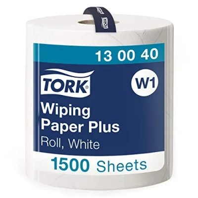 Abbildung von Tork 130040 Starke Mehrzweck Papierwischtücher für W1 Bodenständer und Wandhalter System / 2 lagige Papierrolle in Weiß Premium Qualität 1 x 510 m