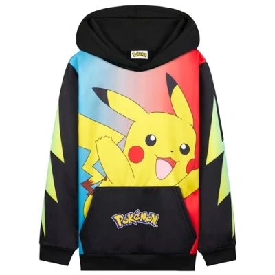 Abbildung von Pokemon Hoodie Jungen, Warmer Kapuzenpullover mit Bündchen &amp; Kängurutasche Pikachu Geschenke für Jungs (Schwarz/Bunt Pikachu, 11 12 Jahre)
