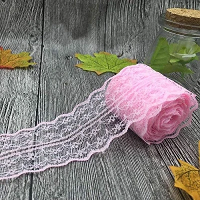 Abbildung von Yulakes 20 Meters Vintage Spitzenbordüre 4.5cm Breite, Spitzenborte Spitzenband ，Dekorband, Handwerk, Schleifband (rosa)