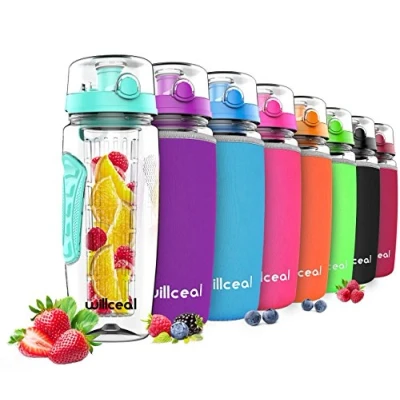 Abbildung von willceal Wasserflasche mit Fruchteinsatz 945 ml Hochwertig und beständig Groß, BPA frei, aus Tritan Aufklappbarer Deckel Tragegriff Auslaufsicheres Design