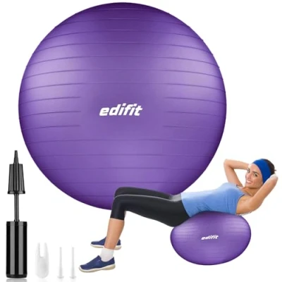 Abbildung von EDIFIT, Gymnastikball, 55, 65 und 75, Pezziball, Einschließlich Inflator, Pilates Ball, Sitzball, Pilates, Yoga Gymnastik (65cm, Violett)