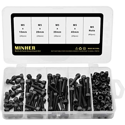 Abbildung von M5 Innensechskantschraube und Mutter Kombinationsbox Mechanische Innensechskant Bolzenset schwarz 12,9 Grad Kohlenstoffstahl