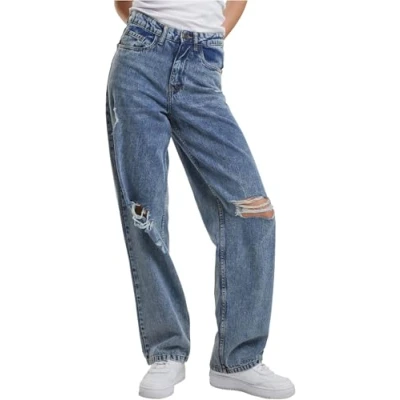 Abbildung von Urban Classics Damen TB6155 Ladies Distressed 90&#039;s Wide Leg Denim Pants Hose, Vintage lightblue Washed, 34