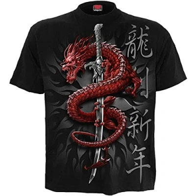 Abbildung von Spiral Oriental Dragon T Shirt Schwarz XL