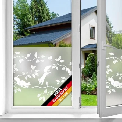 Abbildung von d c fix Fensterfolie static Premium Pineview UV Sichtschutz beidseitig blickdicht statisch selbsthaftend Folie Bad Fenster, Küche, Glastür Milchglasfolie Sichtschutzfolie Glasfolie 45 cm x 1,5 m