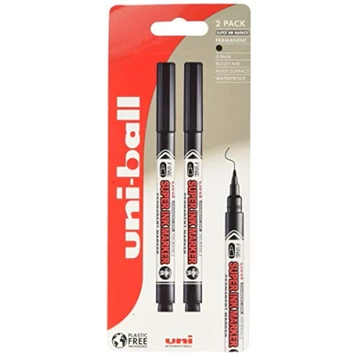 Abbildung von Uni Super Ink Marker PNA 125 schwarz plastikfreie Verpackung 2 Stück