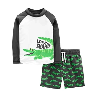 Abbildung von Simple Joys by Carter&#039;s Baby Jungen Swimsuit Trunk and Rashguard Rash Guard Set, Schwarz Krokodilaufddruck, 18 Monate