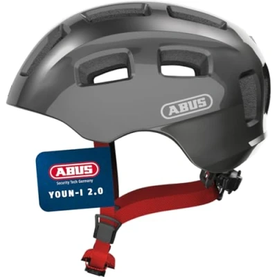 Abbildung von ABUS Fahrradhelm Youn I 2.0 mit Licht für Kinder, Jugendliche und junge Erwachsene Mädels Jungs Titan (funkelnd), Größe S (48 54 cm​)