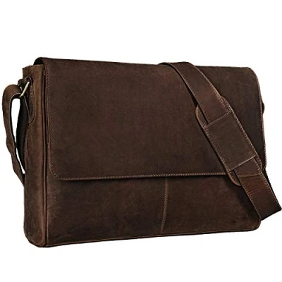 Abbildung von STILORD Umhängetasche aus Echtleder braun 15 Zoll Laptoptasche Vintage Messenger Bag Leder Kuriertasche &#039;Oskar&#039;