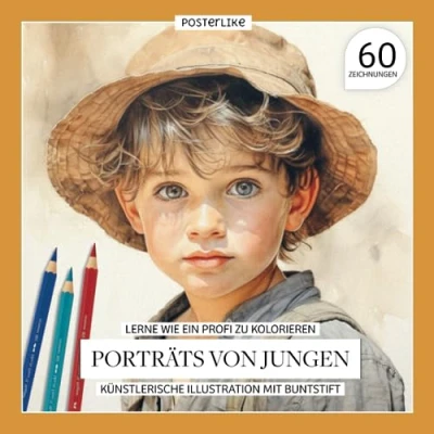 Abbildung von Lerne wie ein Profi zu kolorieren Porträts von Jungen. Künstlerische Illustration mit Buntstift: Die Kunst des kindlichen männlichen ... Zeichnen und Farbe in realistischen Porträts)
