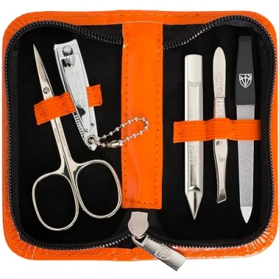Abbildung von DREI SCHWERTER Germany Maniküreset Nagel Set &#039;Siena&#039; 5 tlg. Hautschere, Nagelknipser, Saphirnagelfeile, Nagelreiniger, Pinzette, Farbe orange