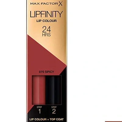 Abbildung von Max Factor Lipfinity Lip Colour Spicy 70 Kussechter Lippenstift mit 24h Halt ohne auszutrocknen, intensiver Farbabgabe, präzisem Applikator &amp; intensiv pflegendem Gloss Top Coat, 4.2g (1er Pack)