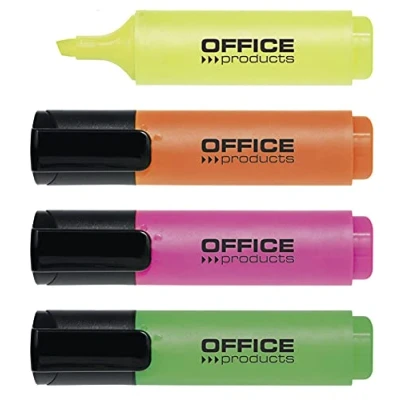 Abbildung von OFFICER PRODUCTS Textmarker 4er Pack Farbe: Gelb, Oragne, Rosa, Grün/Highlighter Textliner Die Ungiftige Tinte, Keilspitze Leuchtfarben Hohe Qualität/Strichstärke 2 5mm, 17055314 99