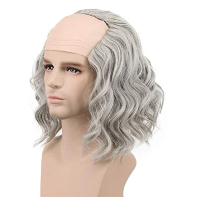 Abbildung von karlery Kalifornien Herren Kolonial Kurz Bob Lockige Wissenschaftler Glatze Männer Halloween Cosplay Anime Kostüm Party Perücke