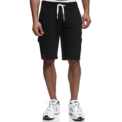 Abbildung von Indicode Herren White Rock Sweatshorts mit 5 Taschen aus 100% Baumwolle Cargoshorts für Männer Black, M