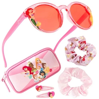 Abbildung von Disney Sonnenbrille Kinder Set mit Sonnenbrillen Etui, Scrunchies &amp; Haargummis Mädchen (Rosa Prinzessinnen)