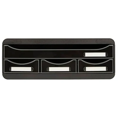 Abbildung von Exacompta 319714D Toolbox Glossy mit 4 Schubladen aus Recycling Kunststoff zur Aufbewahrung kleiner Utensilien 27 x 35,5 13,5 cm. Ideal für Büro und Schreibtisch. Blauer Engel schwarz