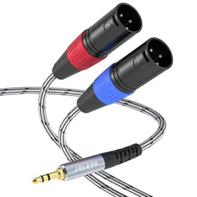 Abbildung von JOLGOO 3,5 mm TRS auf Dual XLR Male Pro Stereo Breakout Kabel, 1/8 Zoll 2 Y Splitter Patch Mikrofonkabel, 3 m