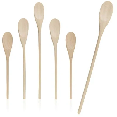 Abbildung von COM FOUR® 6x Kochlöffel aus Holz Holzlöffel zum Kochen und Backen Set Rühren Holzkochlöffel in drei Größen (06 Stück Mix hellbraun)