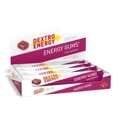 Abbildung von DEXTRO ENERGY GUMS BLACKCURRANT + KOFFEIN 360g (8 Stück) Veganes Fruchtgummi, schnell verfügbare Kohlenhydrate, für intensive Workouts, Koffeinkick, Booster, Kaubares Liquid Gel, ohne Gelatine