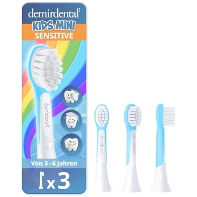 Abbildung von demirdental Ersatzbürsten für Kinder passend Philips Sonicare Kids, Compact Mini geeignet 3 6 Jahre, entspricht HX6034 HX6033, Hellblau, 3er Set