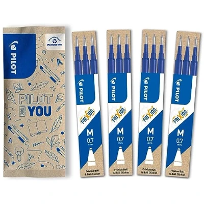 Abbildung von PILOT FriXion Ersatzminen 0.7 12 Stück (3er Sets), Farbe Blau Nachfüllminen mit radierbarer Tinte Kompatibel Ball &amp; Clicker mittlere Stärke Gel Tintenrollermine