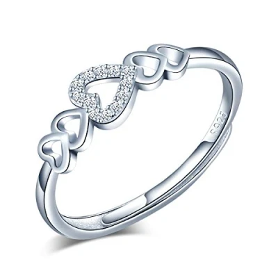 Abbildung von Yumilok Damenring Herz Liebe Ring Zirkonia Ehering Verlobungsring Freundschaftsring Lifestyle 925 Sterling Silber verstellbar für Damen