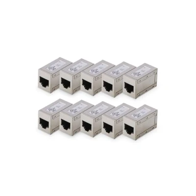Abbildung von DIGITUS at AG 8/8 C6S RJ45 Kupplung Cat 6 10 Stück LAN Kabel Verlängerung Cat6 Netzwerkkabel Verbinder PoE Kompatibel Modulare Für Switch, DSL, Modem, Router, PC Silber