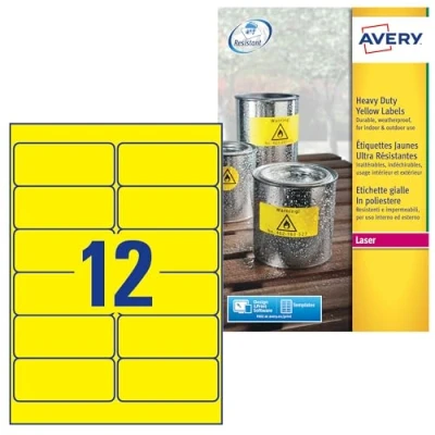 Abbildung von AVERY Zweckform L6107 20 Wetterfeste Folienetiketten (240 Signalaufkleber, 99,1x42,3mm auf A4, extrem stark selbstklebend, wasserfest, strapazierfähig, bedruckbare Outdoor Klebefolie) Blatt, gelb