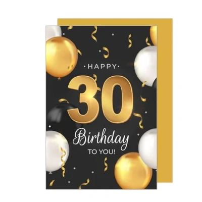 Abbildung von Edition Seidel Premium Glückwunschkarte zum 30. Geburtstag mit Umschlag. Geburtstagskarte Grusskarte Billet Karte Happy Birthday Mann Frau Luftballons Schwarz Gold (GZ351 30 SW024)