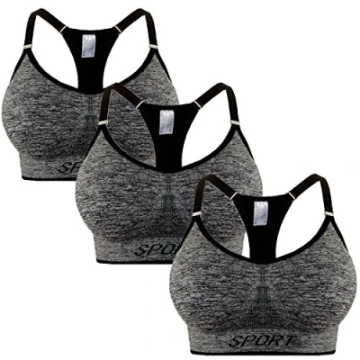 Abbildung von Libella 3er Pack Damen Sport BH Bustier Comfort Reissverschluss Gepolsterter Push UP Stützfunktion verstellbare Träger Ohne Bügel Yoga Fitness 3714 Grau LXL